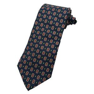 Beautiful Necktie Carroll & Co Navy Blue Yellow Red Green Diamonds Geometric GUC